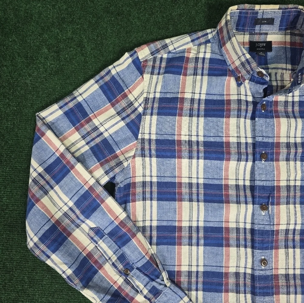 J. Crew | 100% Hand Spun Cotton Slim Fit Plaid Flannel Button Down Mens Shirt
